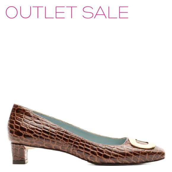 NEW FRANCES VALENTINE women's mary croc mini block heel in chocolate